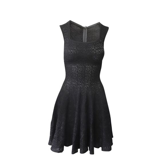 Alaia Textured Fit and Flare Dress in Black Viscose - Picture 1 of 7